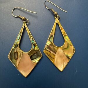 VTG Silver Abalone Inlaid Earrings Dangle Drop MEXICO stamp